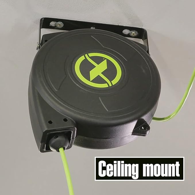 Flexzilla Retractable Extension, 14/3 AWG SJTOW, 50', Grounded Triple Tap Outlet Electric Cord Reel, ZillaGreen, FZ8140503