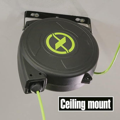 Flexzilla Retractable Extension, 14/3 AWG SJTOW, 50', Grounded Triple Tap Outlet Electric Cord Reel, ZillaGreen, FZ8140503