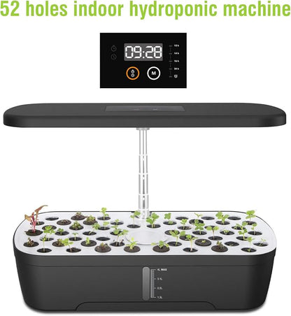 52 Pods Smart Hydroponics Growing System Indoor Herb Garden with Auto Timer | 24W Full-Spectrum Grow Light, 4L Water Tank, Quiet Pump, Height Adjustable, Great for Herbs Veggies in Kitchen & Office