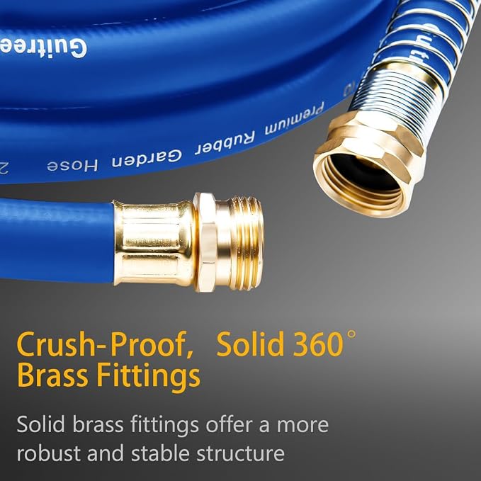 Guitrees 75FT 5/8 Heavy Duty Rubber Garden Hose - 200psi Working, 1000psi Burst - Hot/Cold Water - Five-Layered Braiding for Durability - Versatile for Gardening, Agriculture, Construction(Blue)