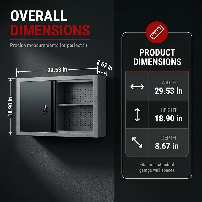 JZD Steel Wall Cabinet, Industrial-Grade Workshop Storage Solutions with Two Removable Shelves, for Garage Home Kitchen Utility Room Mechanics