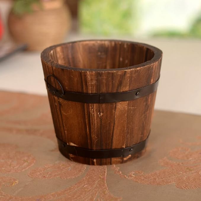 1 Pcs Rustic Wooden Bucket Barrel Flower Planter Patio Garden Backyard Planter Outdoor Indoor Home Decor