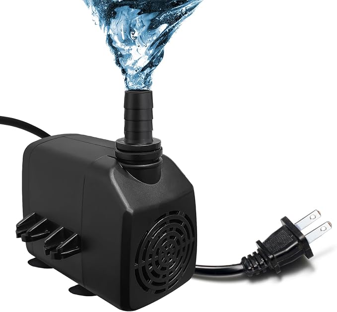 Submersible Water Pump, 400GPH 19W 1000L/H Flow with 6.5ft High Lift for Aquariums, Fish Tanks, Ponds, Hydroponics, and Statuary - Black
