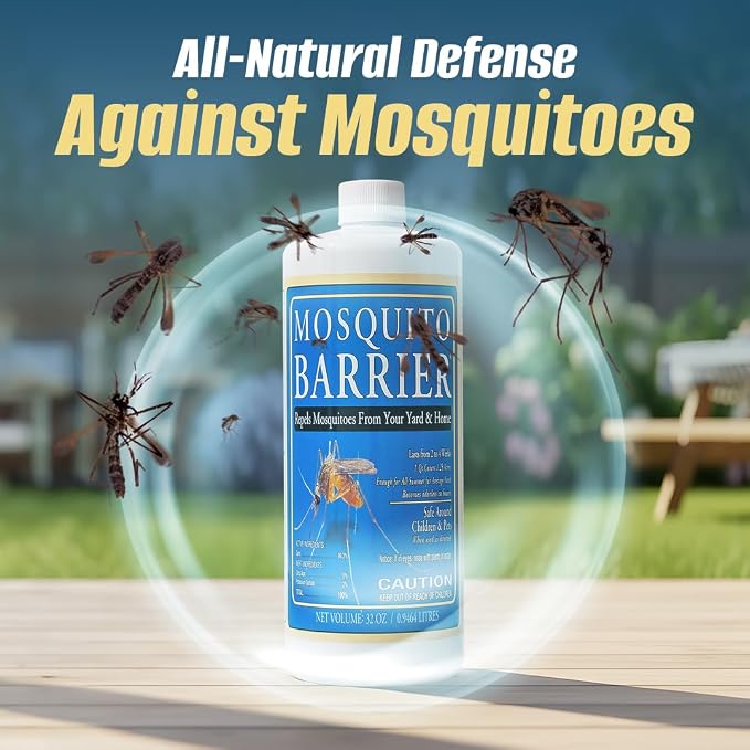 Mosquito Barrier Liquid Garlic Mosquito Repellent Concentrate, 32 fl oz – Professional Outdoor Treatment for Lawns, Landscapes & Perimeter Areas – Yard & Home Mosquito Protection