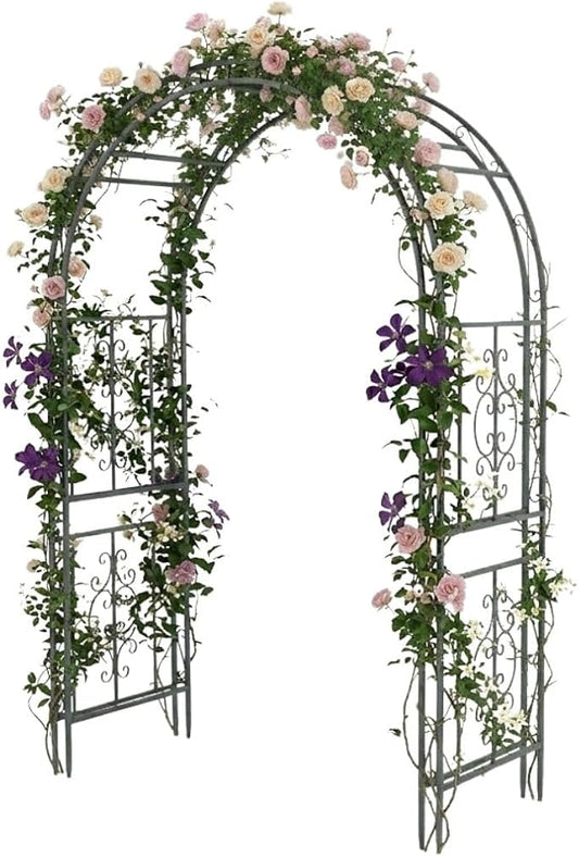 Plow & Hearth Arch Metal Outdoor Garden Arbor | Montebello | 7 Feet Tall | Steel Iron Trellis Lattice for Climbing Plants & Heavy Vines | Wedding Outdoor Patio Décor