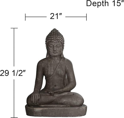 John Timberland Sitting Buddha Statue Sculpture Zen Asian Japanese Garden Decor Outdoor Front Porch Patio Yard Outside Home Balcony House Exterior Weathered Light Sandstone Finish 29 1/2" Tall