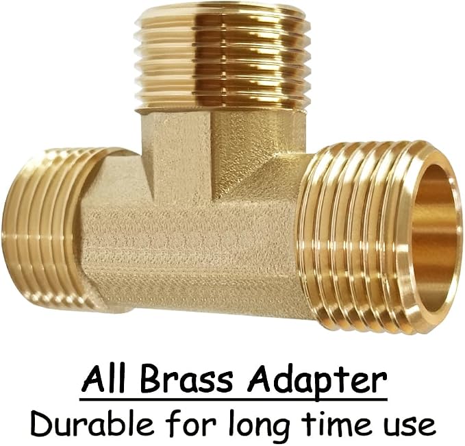 Uenede 2PCS Brass 3/4 Inch GHT Tee Pipe Fitting 3/4" GHT Male x 3/4" GHT Male x 3/4" GHT Male for Garden Hose Threaded Tube Pipe Fittings