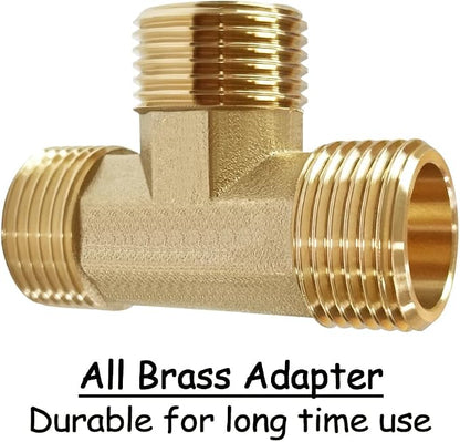 Uenede 2PCS Brass 3/4 Inch GHT Tee Pipe Fitting 3/4" GHT Male x 3/4" GHT Male x 3/4" GHT Male for Garden Hose Threaded Tube Pipe Fittings