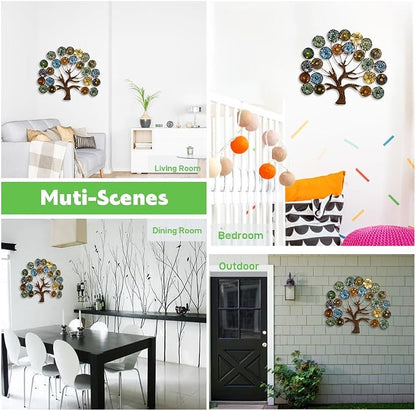 dreamskip Metal Wall Art Modern Large Tree of Life Wall Art with Multi Colored Leaves Handcrafted Outdoor Wall Decor Wall Sculpture for Living Room, Bedroom, Home, Garden (24.5 Inches)