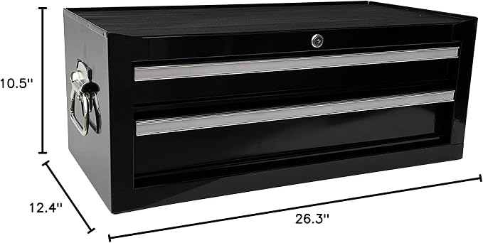 Workington Industrial 2 Drawers Portable Metal Intermediate Box, 26" Middle Tool Chest Cabinet with Ball Bearing Drawer Slides, Steel Tool Storage Box Organizer 4008 Black