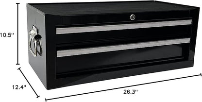 Workington Industrial 2 Drawers Portable Metal Intermediate Box, 26" Middle Tool Chest Cabinet with Ball Bearing Drawer Slides, Steel Tool Storage Box Organizer 4008 Black
