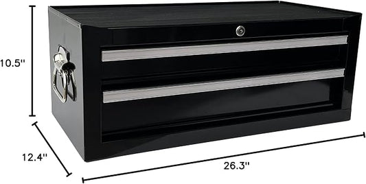 Workington Industrial 2 Drawers Portable Metal Intermediate Box, 26" Middle Tool Chest Cabinet with Ball Bearing Drawer Slides, Steel Tool Storage Box Organizer 4008 Black
