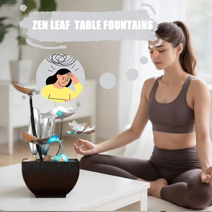 Tabletop Fountain Fountain Water Feature for Zen Home Decor: Deep Basin & Natural River Rocks - Zen Relaxation for Office, Living Room Silver