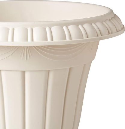 Arcadia Garden Products PL00BG Classic Traditional Plastic Urn Planter, 16” x 18”, Beige