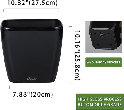 Dexceder 11x10 Self Watering Planter (Black High Gloss) | Inner Mat Design, Thickened Table Flower Plant Pot with Water Level Indicator Indoor Outdoor