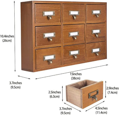 Apothecary Drawers Apothecary Cabinet with Drawers, Brown | 9 Drawer Library Card Catalog, Wooden Storage Box, Wooden Desktop Organizer with Metal Handles-Fulled Assembled