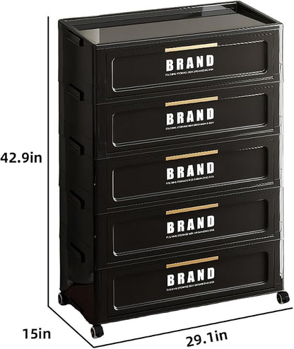 Foldable Storage Cabinet with Doors & Locking Wheels, 5-Tier Large-Capacity Organizer, No-Tool Setup, Impact-Resistant ABS Construction for Dorm, Pantry, Laundry, and Living Spaces