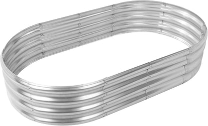 TBMLC Oval Galvanized Planter Box, Metal Raised Garden Bed - 0.8MM Thick- Ideal for Outdoor Gardening and Planting of Vegetables Flowers Fruits Succulent Plants and Others (Silver, 5X2.7X1 FT)