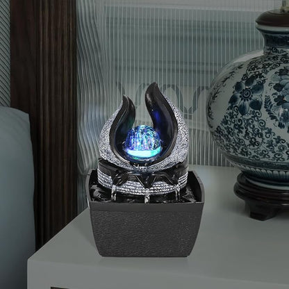 Tabletop Water Fountains Indoor, 3 Gears Desktop Fountain with Led Rolling Ball, Table Top Small Water Feature Interior Zen Relaxation Decor for Home Bedroom Living Room Office Apartment