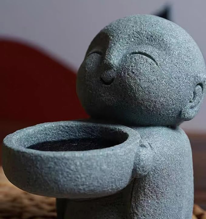 livelyfish 3pcs Japanese Monk Statue Praying Zen Sandstone Buddha Statues Asian Garden Sculptures for Good Luck Feng Shui Home Decor, A