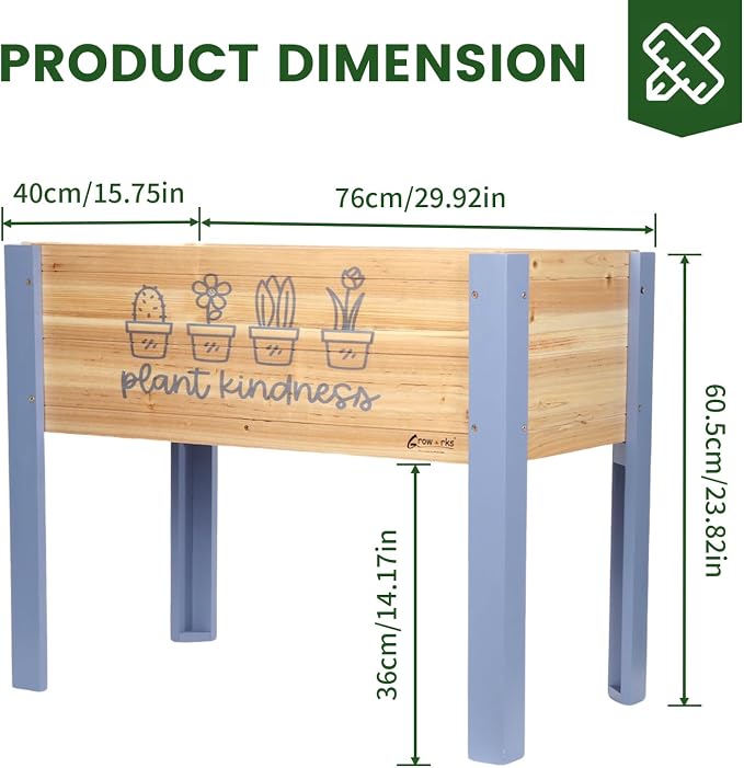 Raised Garden Bed for Kids - 30”L*16”W*24”H Elevated Wooden Planter Box Stand, Backyard, Patio, Balcony w/Bed Liner, 170lb Capacity (Blue)