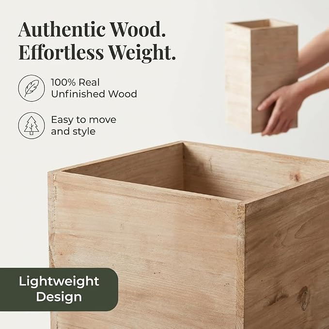 Anderson's Square Wooden Garden Planters Set – Rustic 3‑Piece Wood Planter Collection for Weddings, Patios, Backyards, Seasonal Décor & Modern‑Farmhouse Styling (Small 15", Medium 21", Large 26.75")