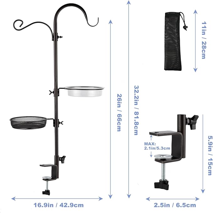 Deck Bird Feeding Station | Premium Multi Feeder Hanging Kit with Bird Bath & Sock Feeder | Attracts Wild Birds, Planter Hanger Hook for Outdoor Deck, Patio, Garden
