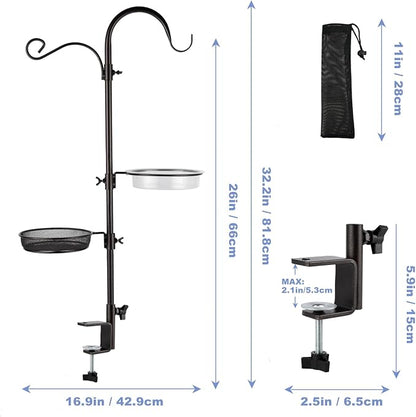 Deck Bird Feeding Station | Premium Multi Feeder Hanging Kit with Bird Bath & Sock Feeder | Attracts Wild Birds, Planter Hanger Hook for Outdoor Deck, Patio, Garden