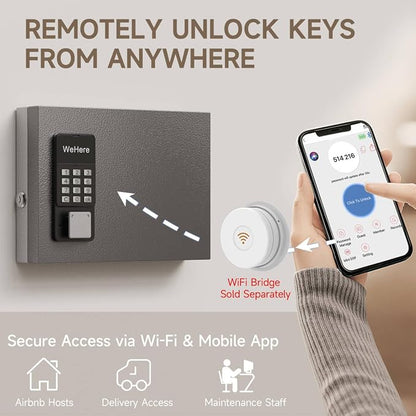 WeHere 16-Key Key Lock Box Wall Mount – Smart Key Cabinet with App, Keypad, Bluetooth & WiFi Unlock (Sold Separately), Key Organizer for Home, Access Log Tracking Key Management for Small Office