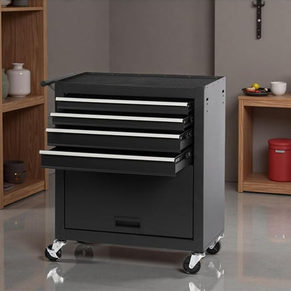 Tool Chest, 4-Drawers Rolling Tool Box with Workbench, Handle & Wheels, Large Space Mechanic Tool Cart, Suitable for Garages, Workshop, Warehouse, Repair Shops, Capacity 450lbs, Black