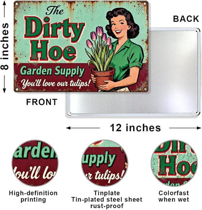Funny Dirty Hoe Garden Supply Tulips Theme Metal Tin Sign Flowers Colorful Wall Art for Tulips Garden Art Wall Decor