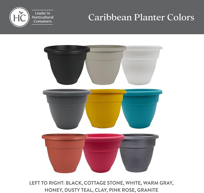 The HC Companies Caribbean Planter Pot - Outdoor & Indoor Plant Pot with Drainage Hole & Plug - Rolled Rim Plastic Pots for Plants & Flowers - Decorative Plant Pot (12" Warm Gray, Pack of 1)