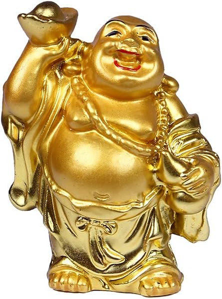 BRABUD Resin Laughing Buddha Figurines 2.5’’Height Gilting Buddha Statue Big 6 Set Gold
