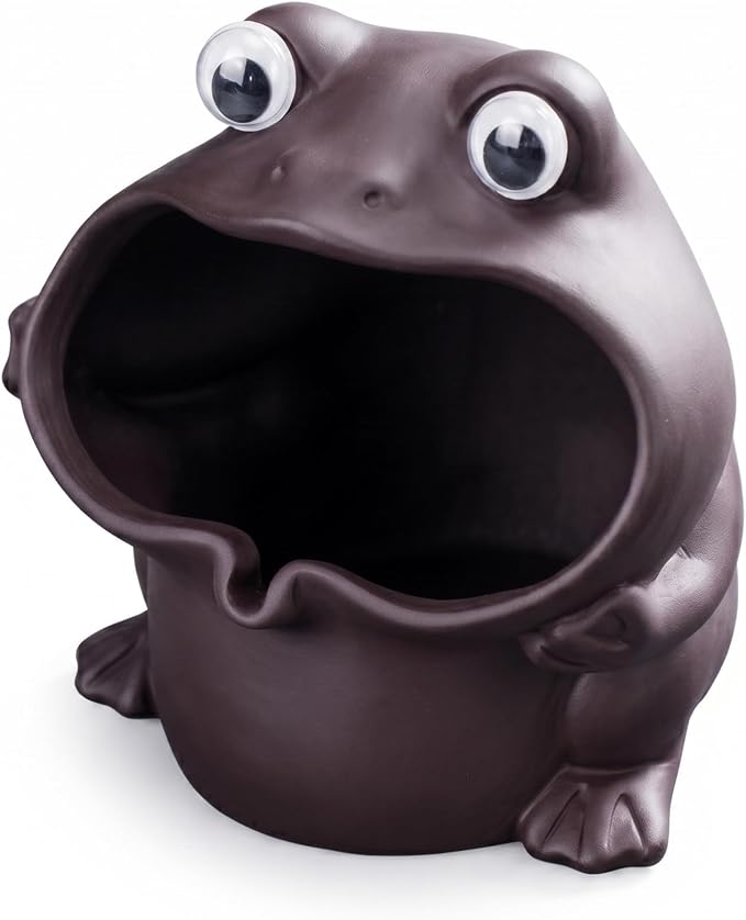 Premium Zisha Frog Aquarium Cave - Artisanal Purple Clay Fish Tank Decorations, Fin-Safe Betta Log Hideout & Reptile Terrarium Ornament