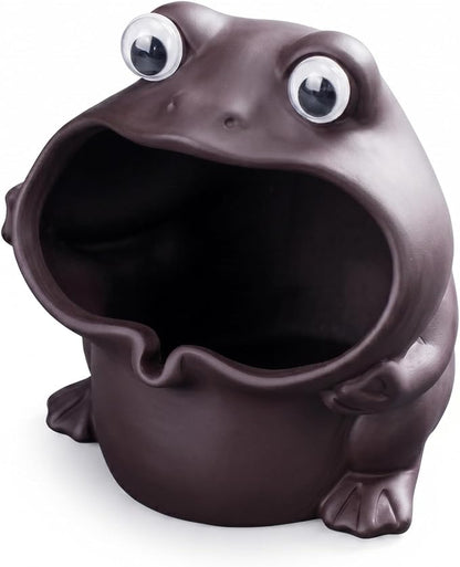 Premium Zisha Frog Aquarium Cave - Artisanal Purple Clay Fish Tank Decorations, Fin-Safe Betta Log Hideout & Reptile Terrarium Ornament