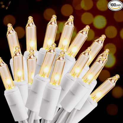 HISHINY Christmas Lights 100 Count Mini Clear Lights 32ft White Wire Christmas Tree String Lights Set for Outdoor Indoor Christmas Decorations Wedding Valentines Day Decor,UL Certified (32feet)