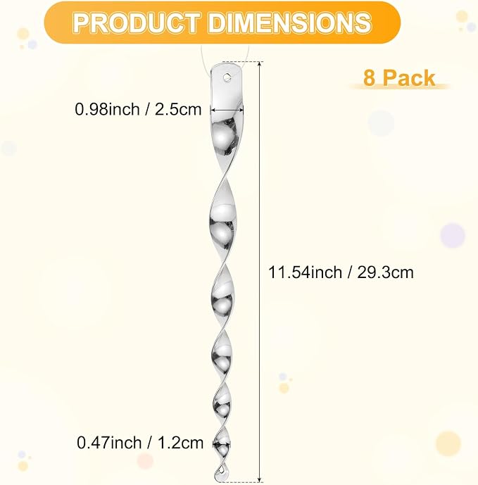 M METERXITY 8-Pack Bird Reflective Rods 11.5 Inch Spiral Bird Scare Rods Hanging Birds Deterrent Device for Yard/Patio/Garden/Farm/Decoration [Silver]