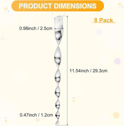 M METERXITY 8-Pack Bird Reflective Rods 11.5 Inch Spiral Bird Scare Rods Hanging Birds Deterrent Device for Yard/Patio/Garden/Farm/Decoration [Silver]