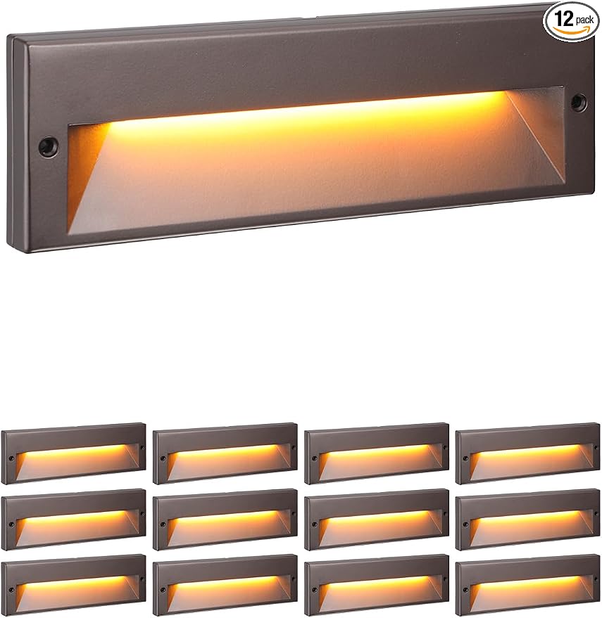 LEONLITE 12-Pack 10.6 Inch 5CCT Low Voltage LED Step Lights, Surface Mount | 12–24V AC/DC, 6W, Ultra-Slim Landscape Stair Lights, IP65, Outdoor Lighting for Decks Hardscapes, Aluminum, Oil Rubbed Bronze