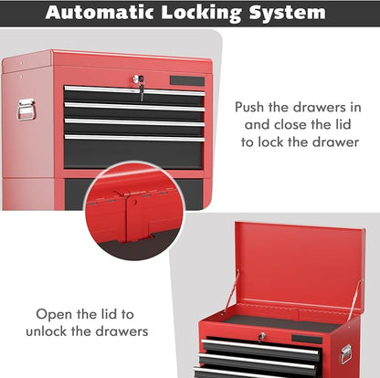 Goplus Tool Chest, 3-in-1 Rolling 6 Drawers Tool Cabinet with Detachable Top Toolbox, Middle Tool Storage, Universal Lockable Wheels, Protective Liner, Auto Lock, Metal Tool Box for Garage Workshop