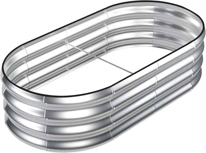 SnugNiture Galvanized Raised Garden Bed, 4x2x1ft Oval Metal Planter Box for Planting Outdoor Plants Vegetables