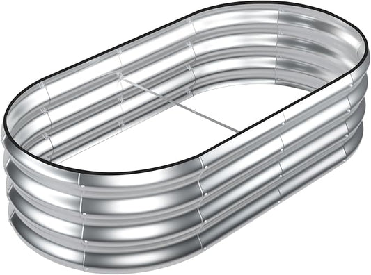 SnugNiture Galvanized Raised Garden Bed, 4x2x1ft Oval Metal Planter Box for Planting Outdoor Plants Vegetables