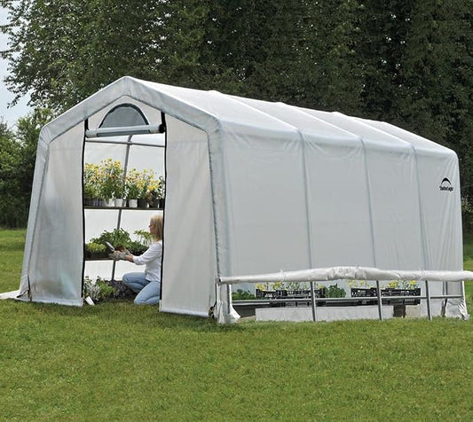 ShelterLogic 70658 Greenhouse-in-a-Box Flow Peak Roof Style Easy Access Outdoor Grow House with Translucent Waterproof Cover, 10' x 20'
