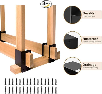 8 Pack Firewood Log Storage Rack Bracket Outdoor, Adjustable Heavy Duty Powder Coated Steel Holder,Fireplace Wood Storage, Log Holder