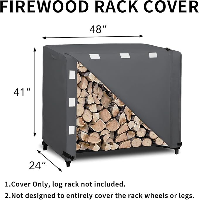 Easy-Going 4 Feet Outdoor Log Rack Cover Waterproof Weatherproof Firewood Cover with Openable Front Flap (Cover Only, Rack not Included)
