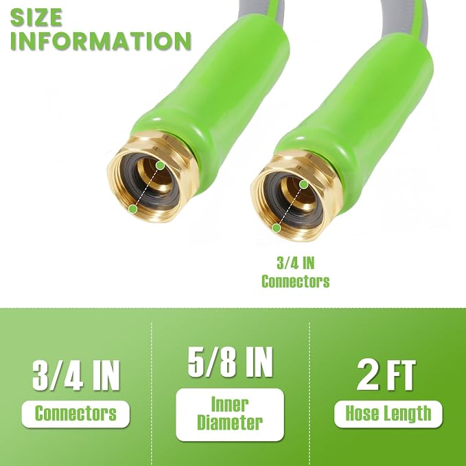 SheeChung Short Garden Hose 2ft x 5/8",Leader Hose for Hose Reel Faucet,Short RV Water Hose Heavy Duty,Lightweight Rubber Small Hose,Hose Extension,3/4"Brass Fittings,Female to Female Hose