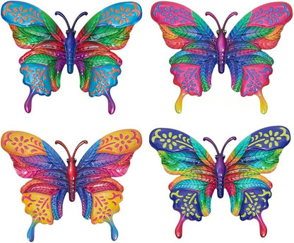 dreamskip 4 Pcs Butterfly Wall Decor Art, Metal Butterflies Outdoor Wall Art with Colorful Leaves, Hand Painted Outdoor Decor For Garden, Yard, Fence, Patio Decoration