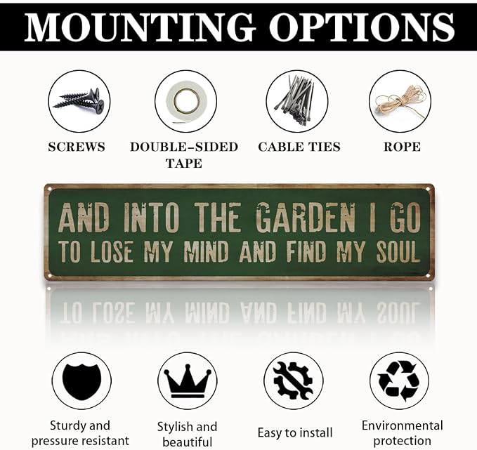 Garden Metal Tin Sign, Rustic Farmhouse Decor, And Into the Garden I Go Sign, Inspirational Gardening Quote Wall Art, for Yard Fence Door Porch, Vintage Outdoor Gardens Decoration, 15.7 x 3.9 Inches