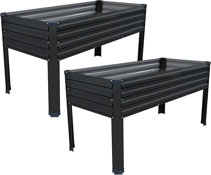 DIIYIV 2PCS Galvanized Raised Garden Bed with Legs,48×24×30in Black | Elevated Planter Box for Backyard,Garden, Patio, Balcony, 400lb Capacity