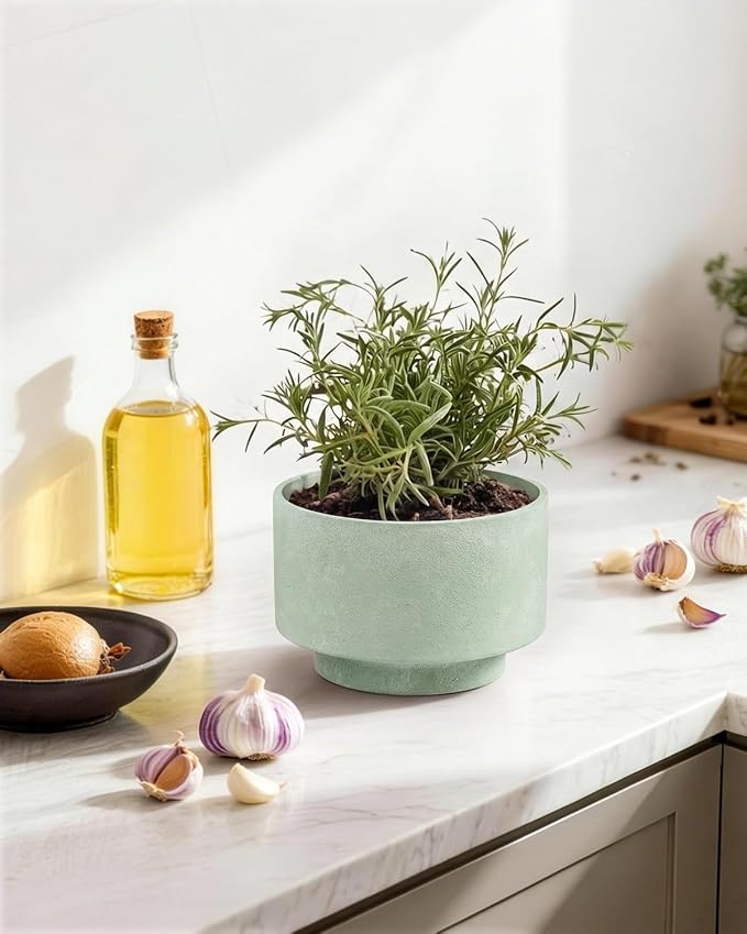 Succulent Pots, 8 Inch + 6 Inch Plant Pots for Plants with Drainage Hole, Indoor Outdoor Ceramic Planter, Set of 2 Round Flower Pots for Succulent and Plants, Green